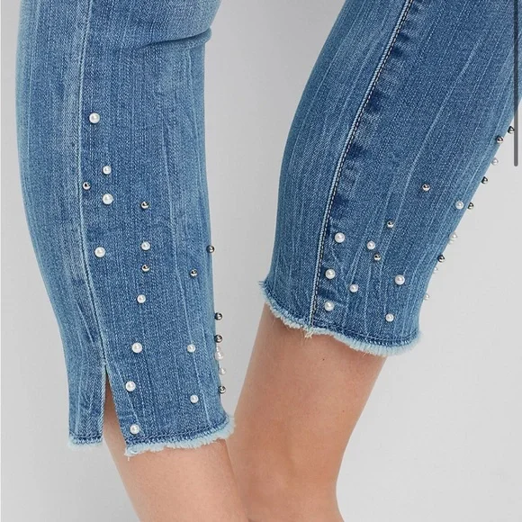 Blue Women's Pearl Detail Capri - Picture 2 of 10